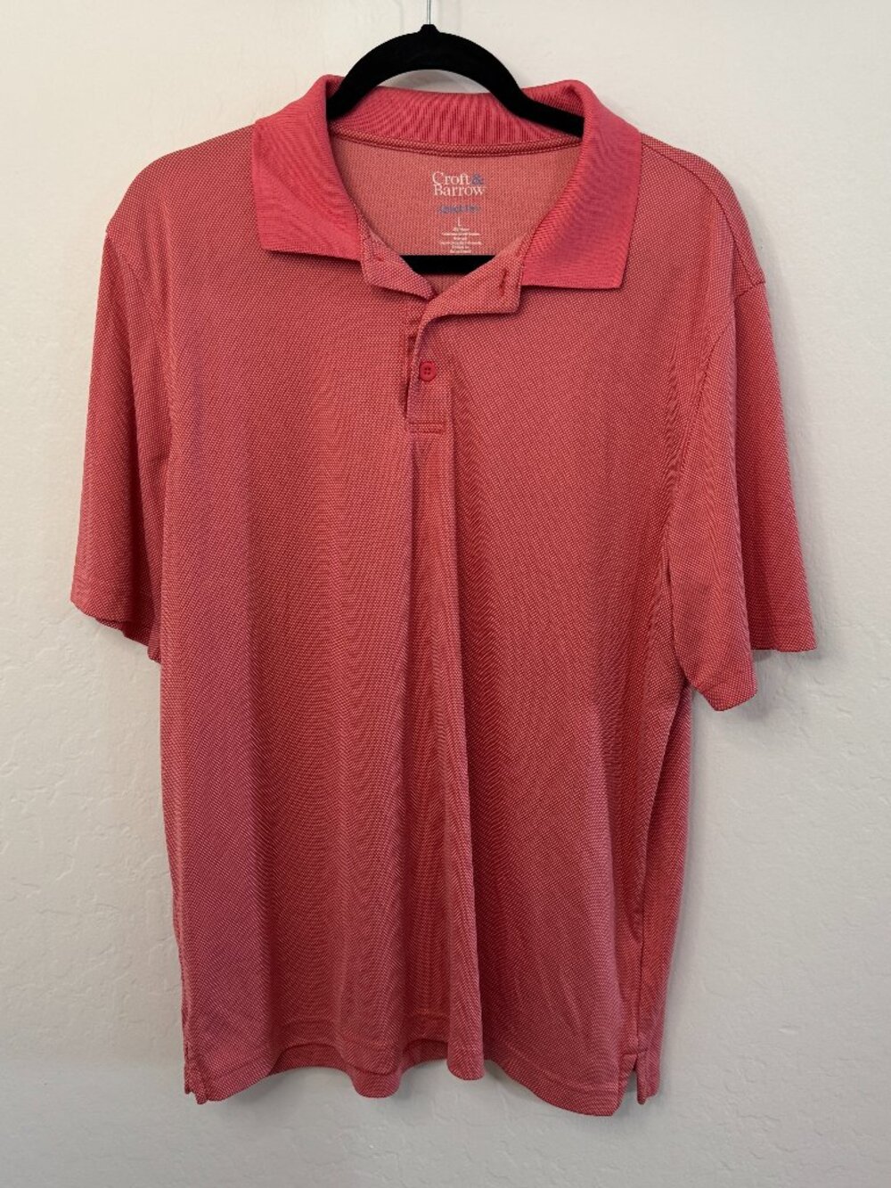 Croft & Barrow Quick Dry Coral Pink Short Sleeve Polo Shirt | Size L